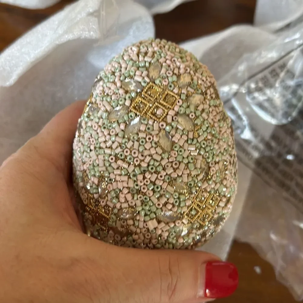 Pottery Barn ~ Beaded ORNAMENT NWT EASTER EGG flowers design 8 pieces